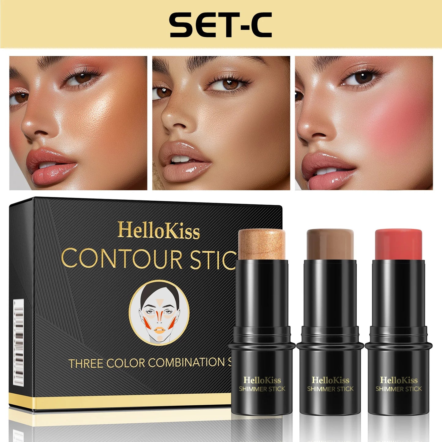 Kit Contour Crème 4 Bâtons + Pinceau - Sculptez Votre Visage Facilement