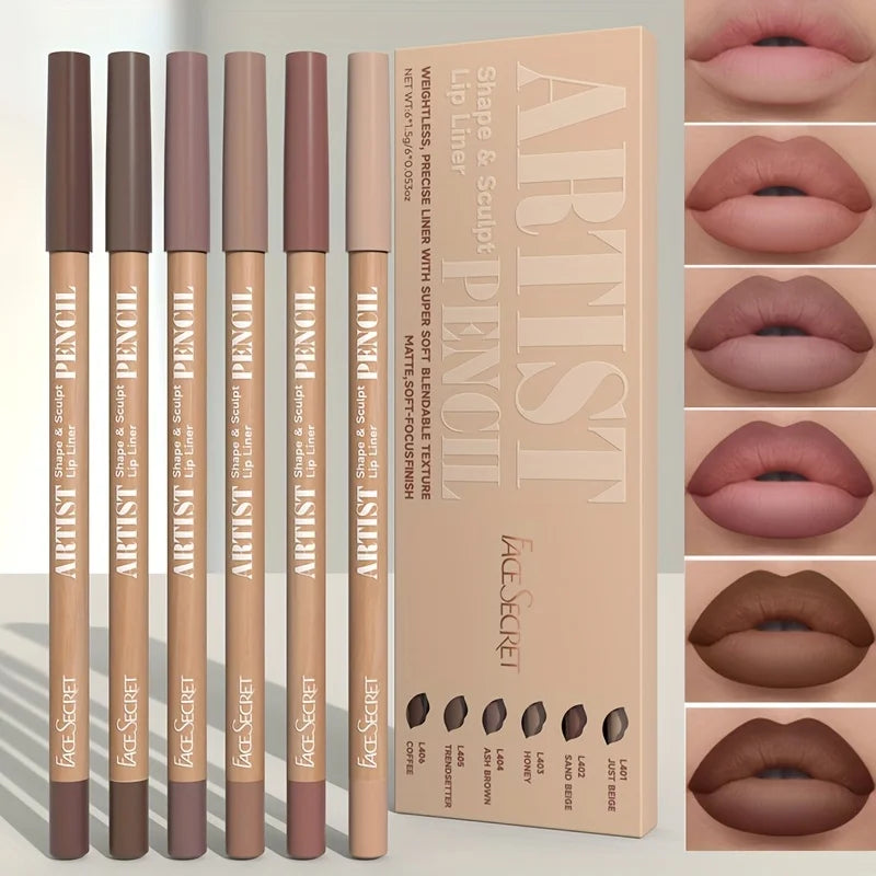 Set of 6 Velvet Matte Lip Pencils - Long-Lasting Comfort