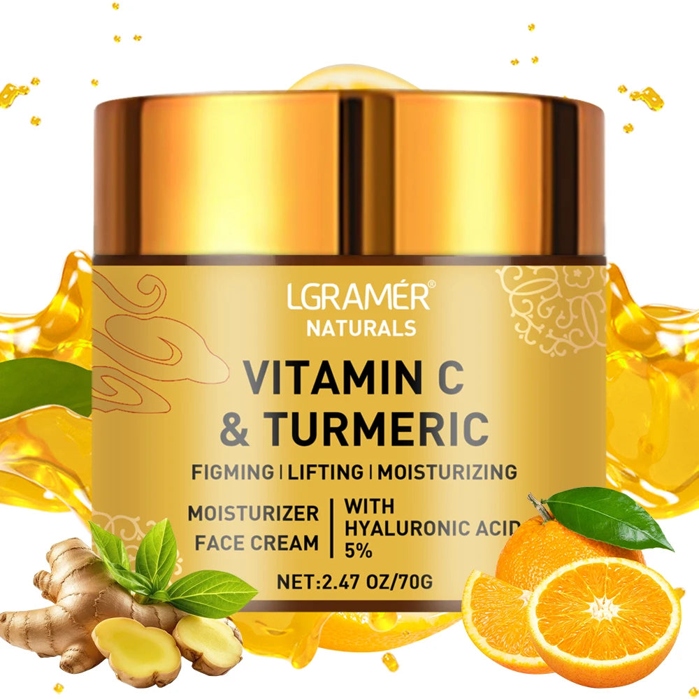 Vitamin C face cream with turmeric, retinol, moisturizing, firming, hyaluronic, brightening, repairing, smoothing, skin care 