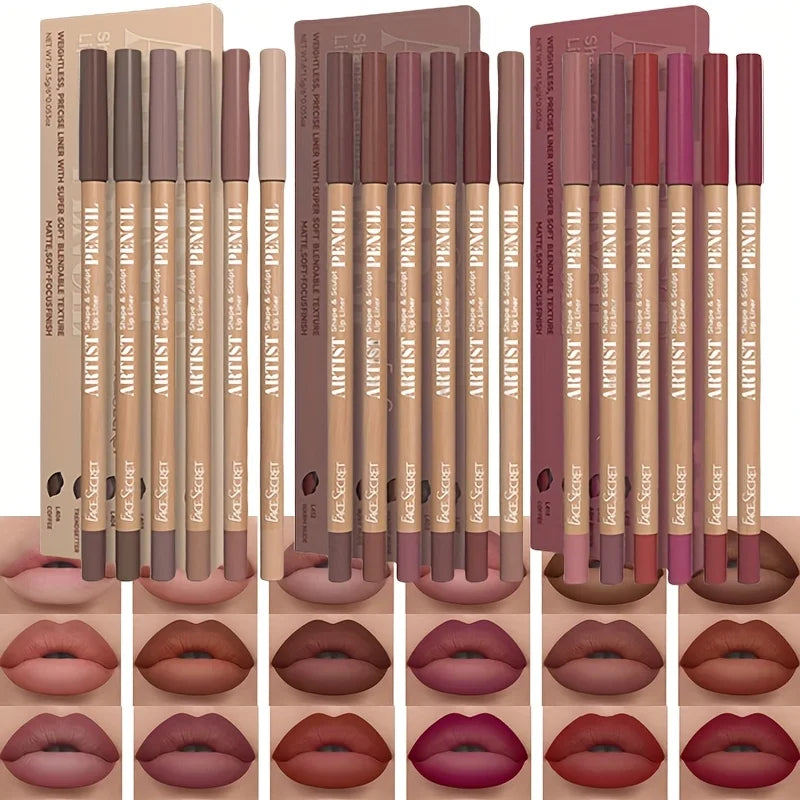 Set of 6 Velvet Matte Lip Pencils - Long-Lasting Comfort