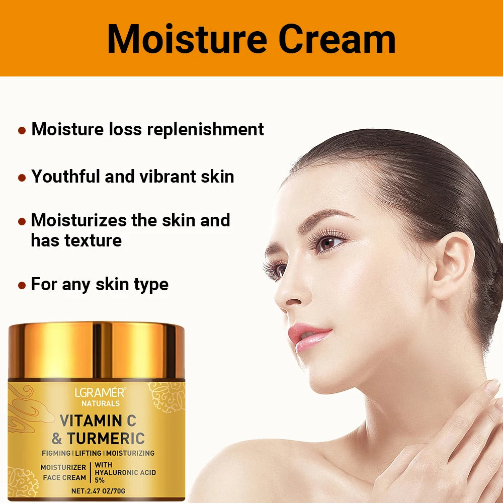 Vitamin C face cream with turmeric, retinol, moisturizing, firming, hyaluronic, brightening, repairing, smoothing, skin care 