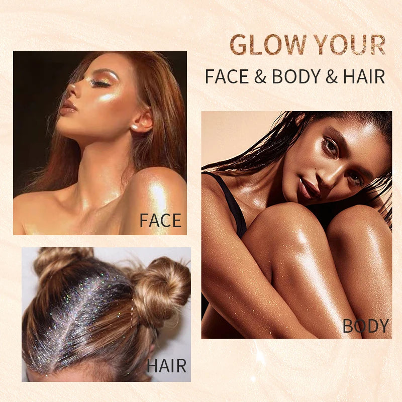 Highlighter Liquide 4 Couleurs - Éclat Pailleté Visage & Corps Longue Tenue