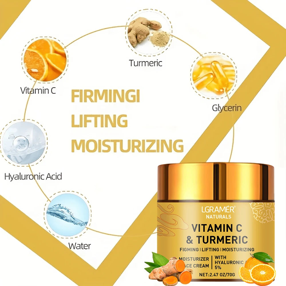 Vitamin C face cream with turmeric, retinol, moisturizing, firming, hyaluronic, brightening, repairing, smoothing, skin care 