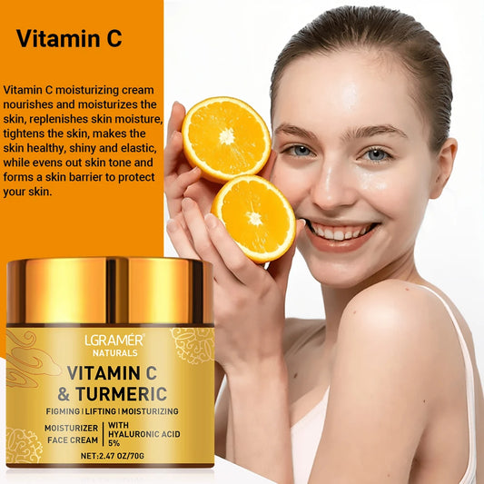 Vitamin C face cream with turmeric, retinol, moisturizing, firming, hyaluronic, brightening, repairing, smoothing, skin care 