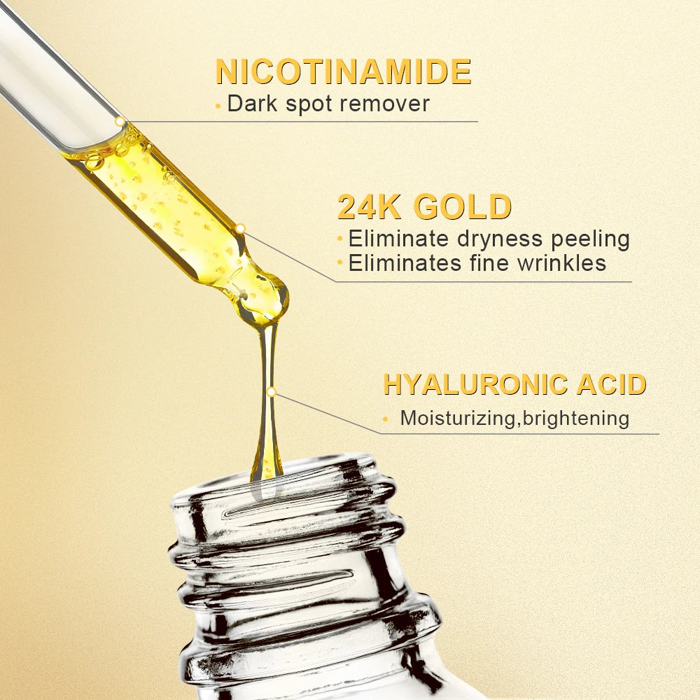 24K Gold Niacinamide Face Serum - Hyaluronic Acid - Anti-Dark Spot and Brightening
