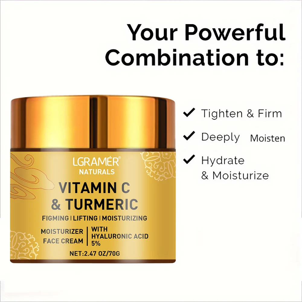 Vitamin C face cream with turmeric, retinol, moisturizing, firming, hyaluronic, brightening, repairing, smoothing, skin care 